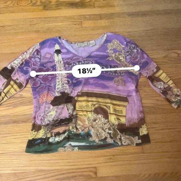 Vintage y2k purple sequenced Paris eiffel tower graphic cyber print blouse - Picture 6 of 6